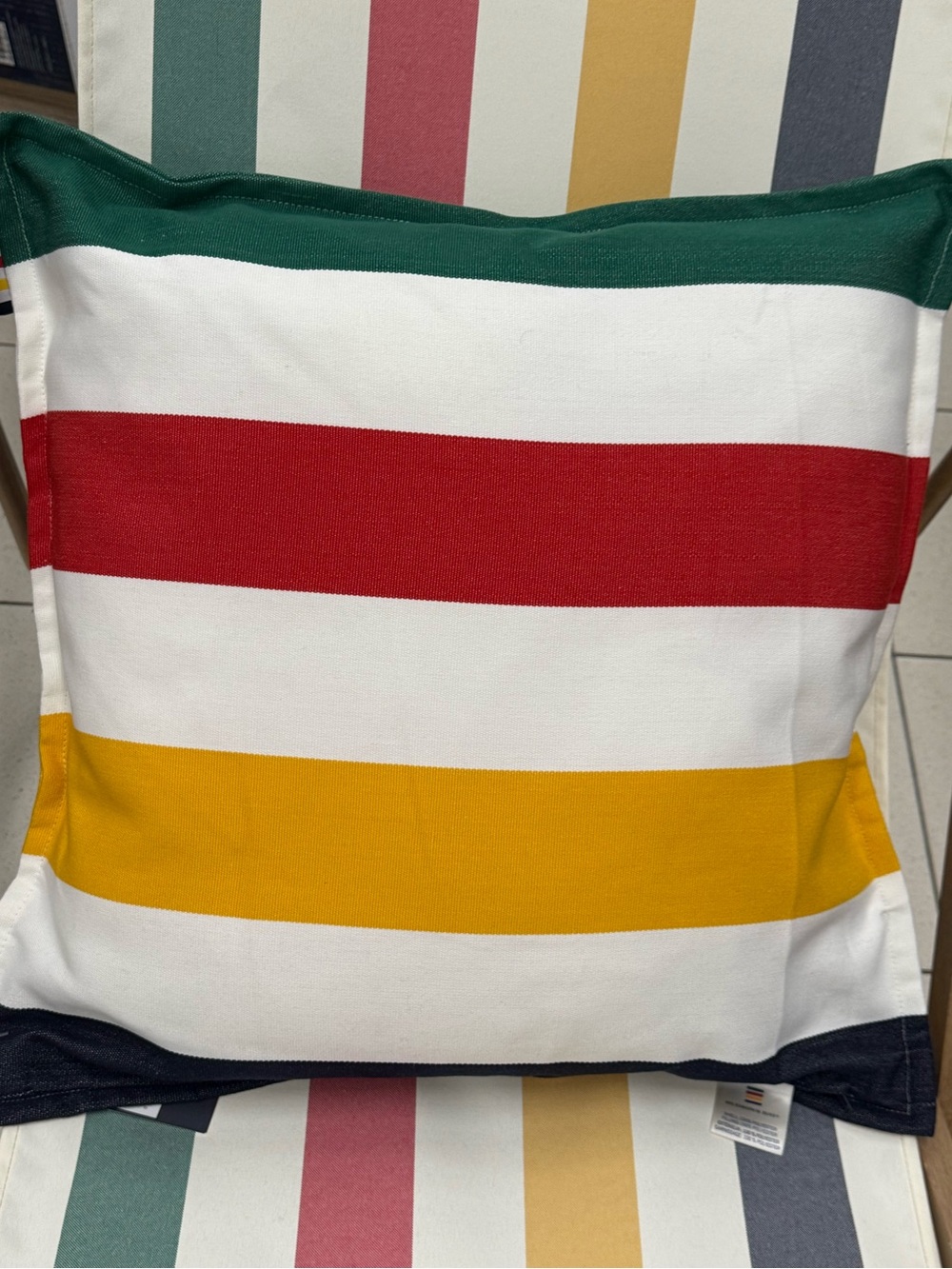2 Hudson’s Bay Stripes Outdoor Accent Cushion, Multi-Coloured, 20-in x 20-in